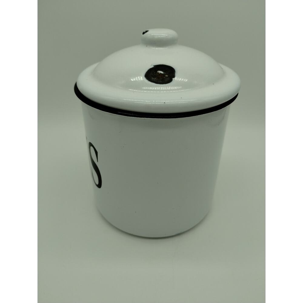 Vintage Looking White Enamel Bean Pot with Lid Farmhouse - Picture 2 of 9